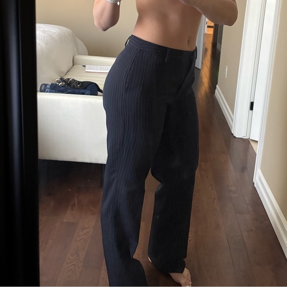 Navy blue pinstripe straight leg dress pants - Picture 5 of 14